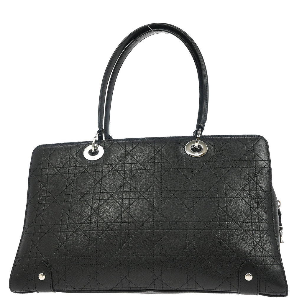 Christian Dior Black Lambskin Cannage Tote Handbag