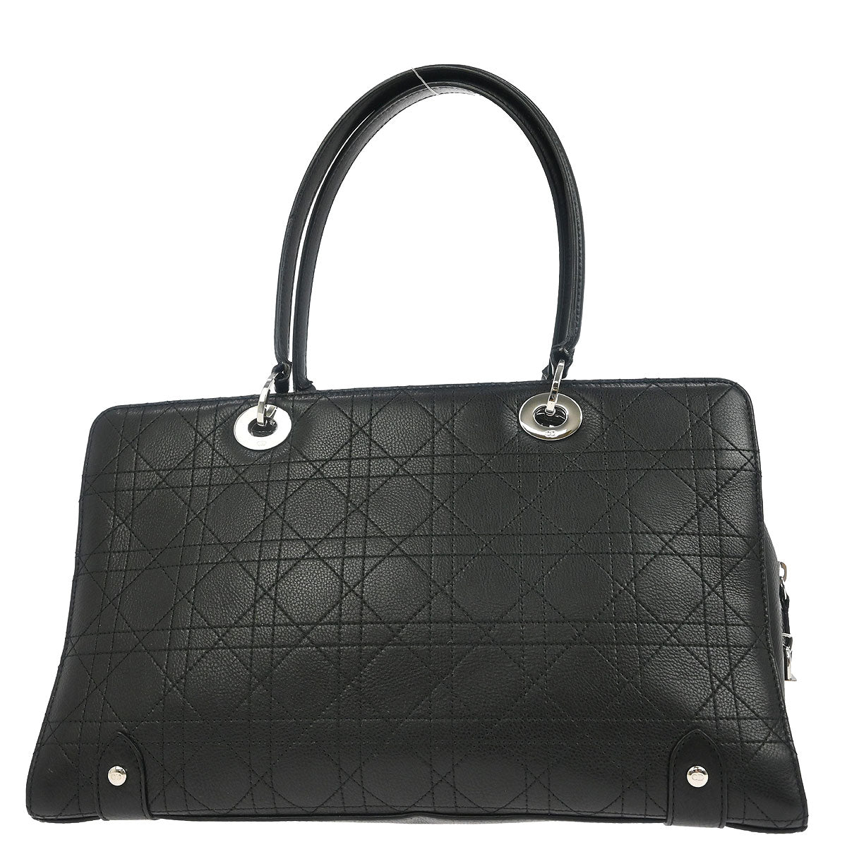 Christian Dior Black Lambskin Cannage Tote Handbag