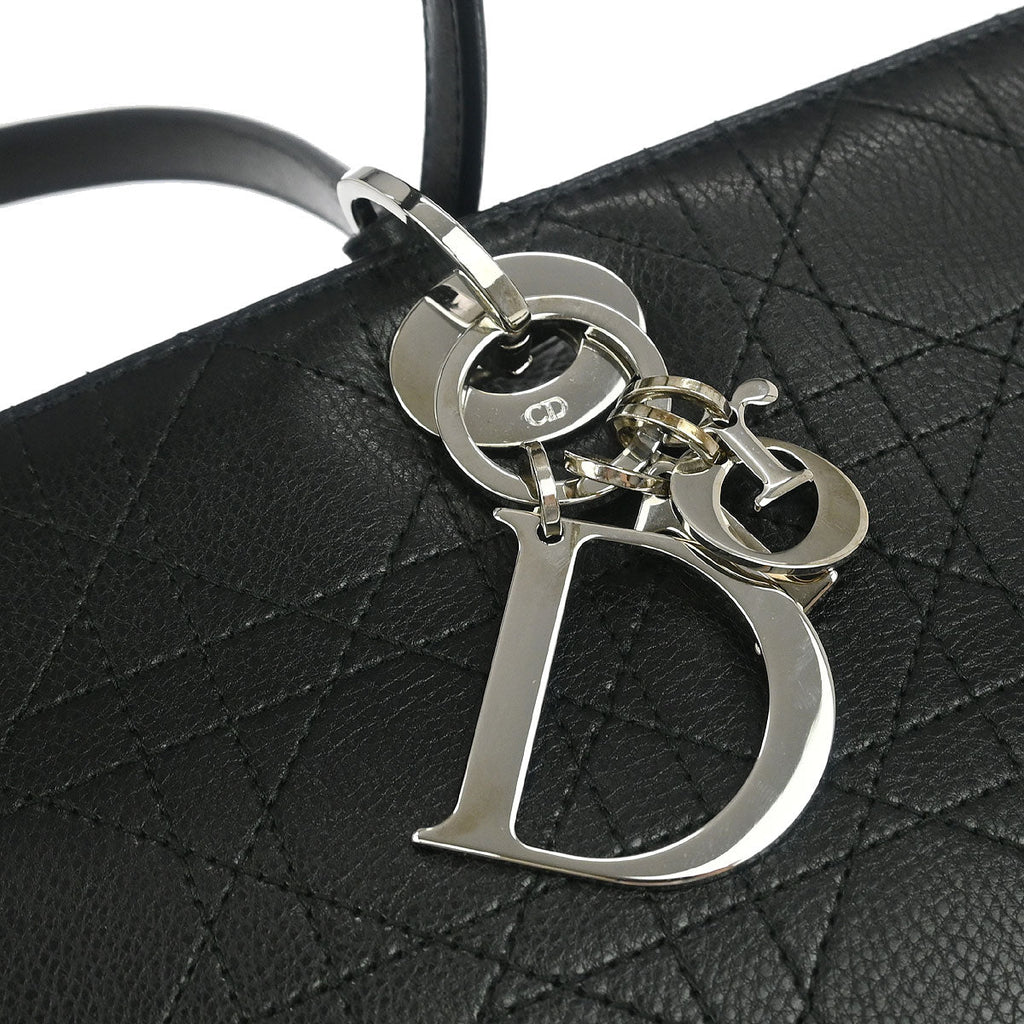 Christian Dior Black Lambskin Cannage Tote Handbag