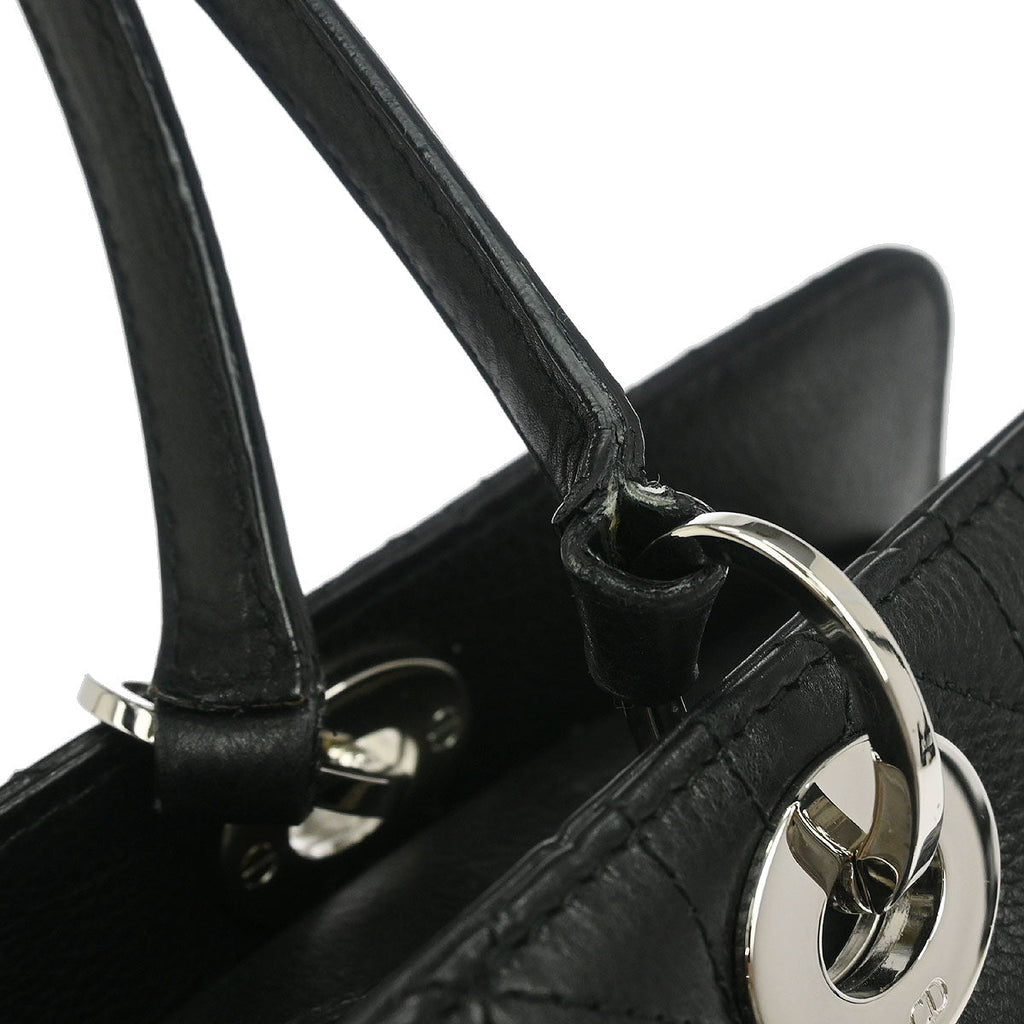 Christian Dior Black Lambskin Cannage Tote Handbag