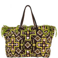 Fendi Brown Canvas Beads Embroidered Tote Handbag