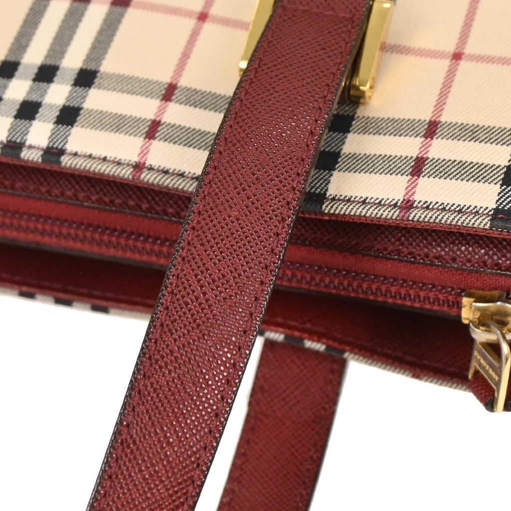 Burberry Beige Canvas Burberry Check Tote Handbag