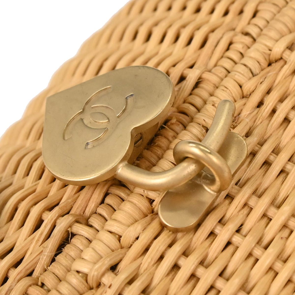 Chanel Beige Rattan Heart Lock Basket Bag 2way Shoulder Handbag
