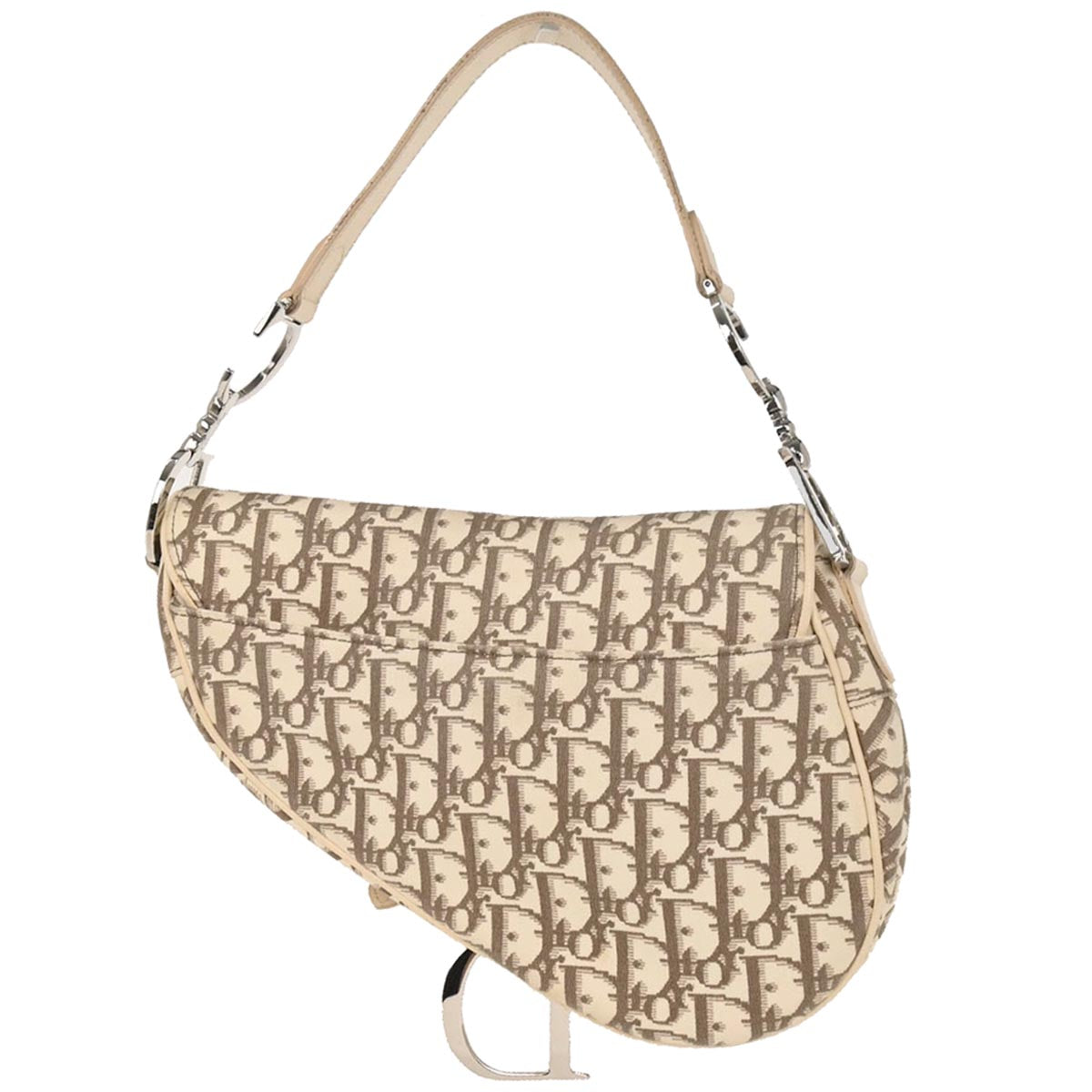 Christian Dior Ivory Embroidered Trotter Saddle Handbag
