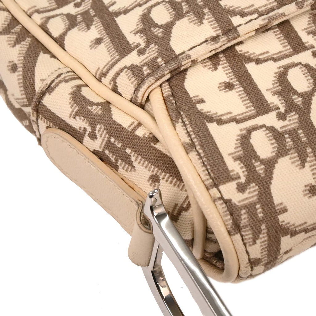 Christian Dior Ivory Embroidered Trotter Saddle Handbag
