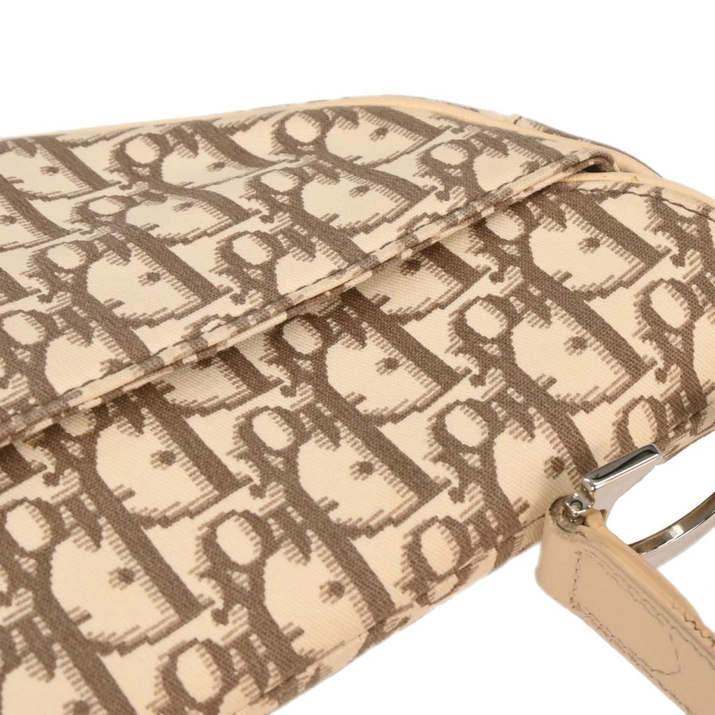 Christian Dior Ivory Embroidered Trotter Saddle Handbag
