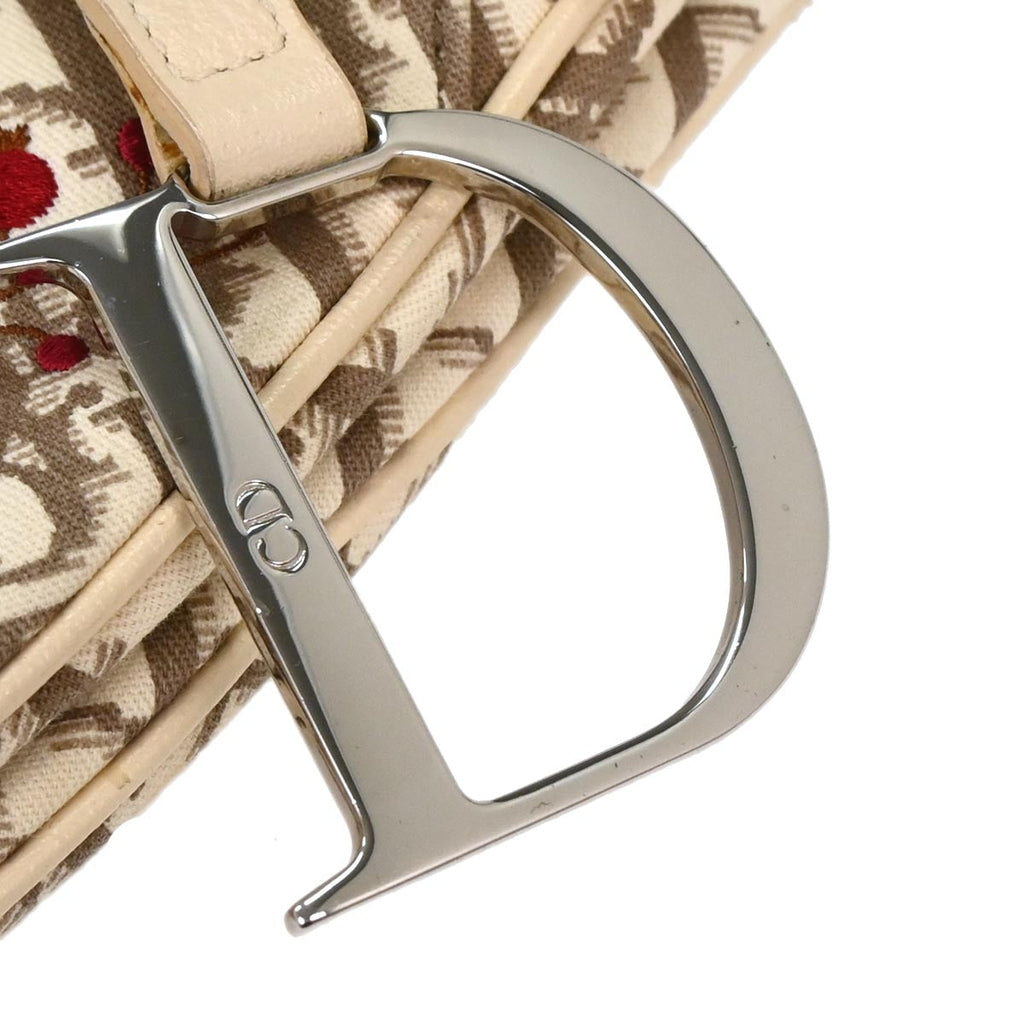 Christian Dior Ivory Embroidered Trotter Saddle Handbag