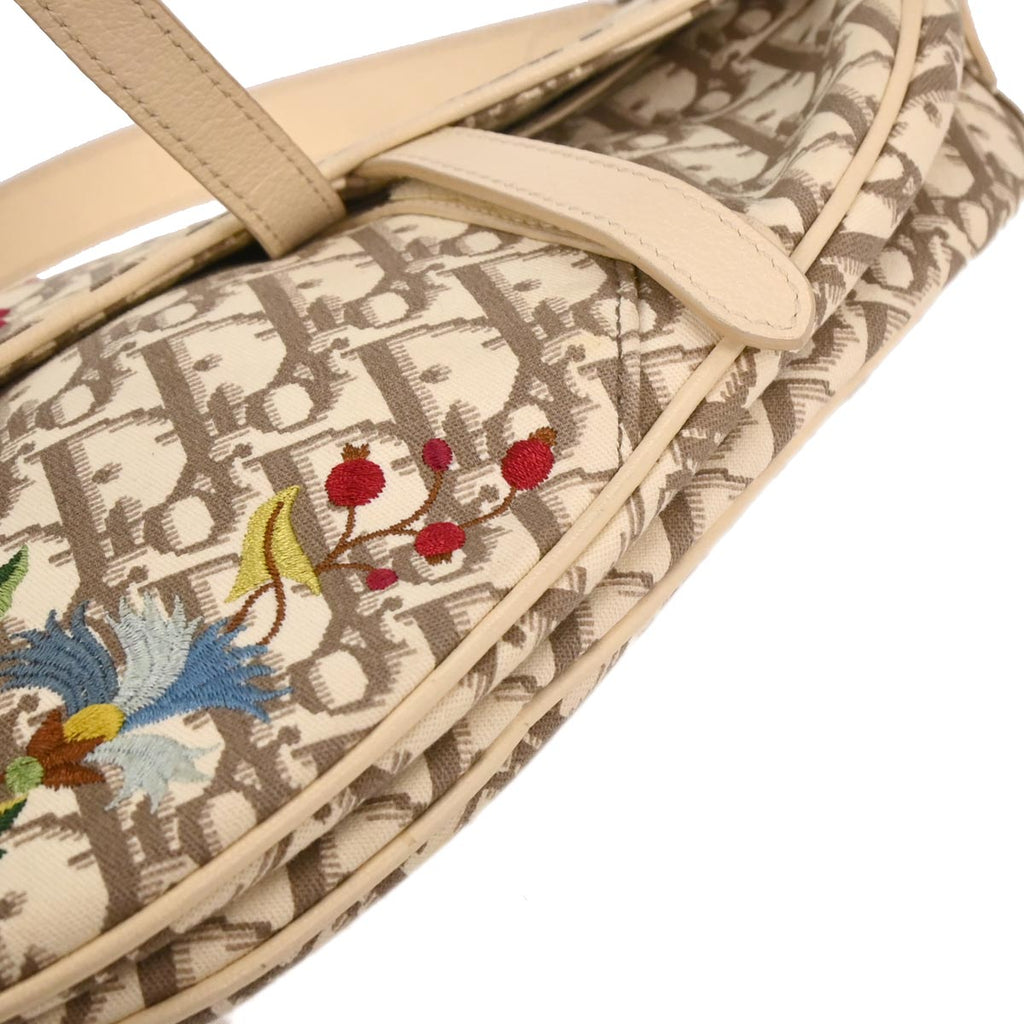 Christian Dior Ivory Embroidered Trotter Saddle Handbag