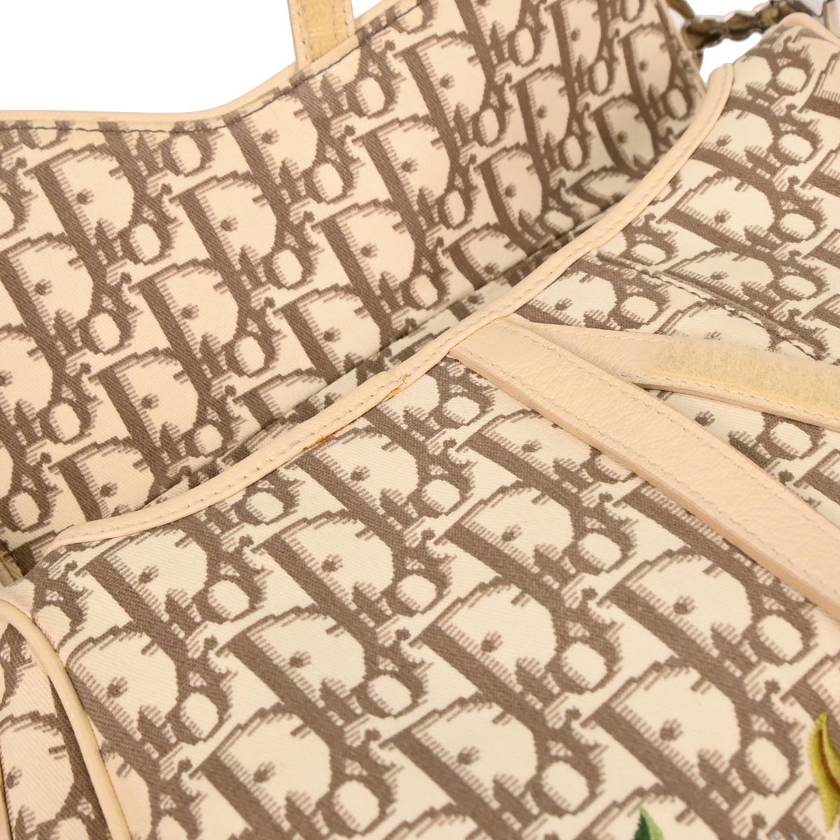 Christian Dior Ivory Embroidered Trotter Saddle Handbag