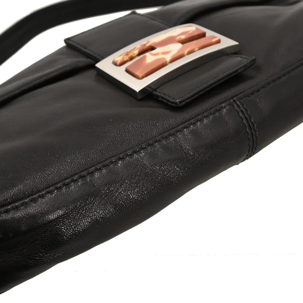 Fendi Black Leather Baguette Handbag