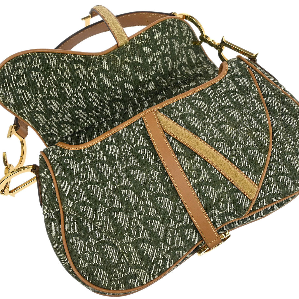 Christian Dior Green Trotter Double Saddle Handbag