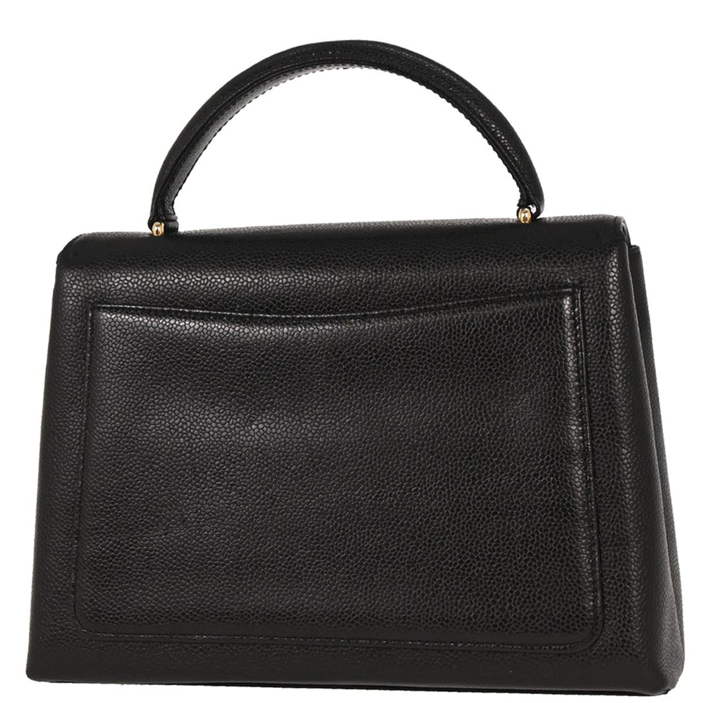 Chanel 1997-1999 Kelly Black Caviar Top Handle Handbag
