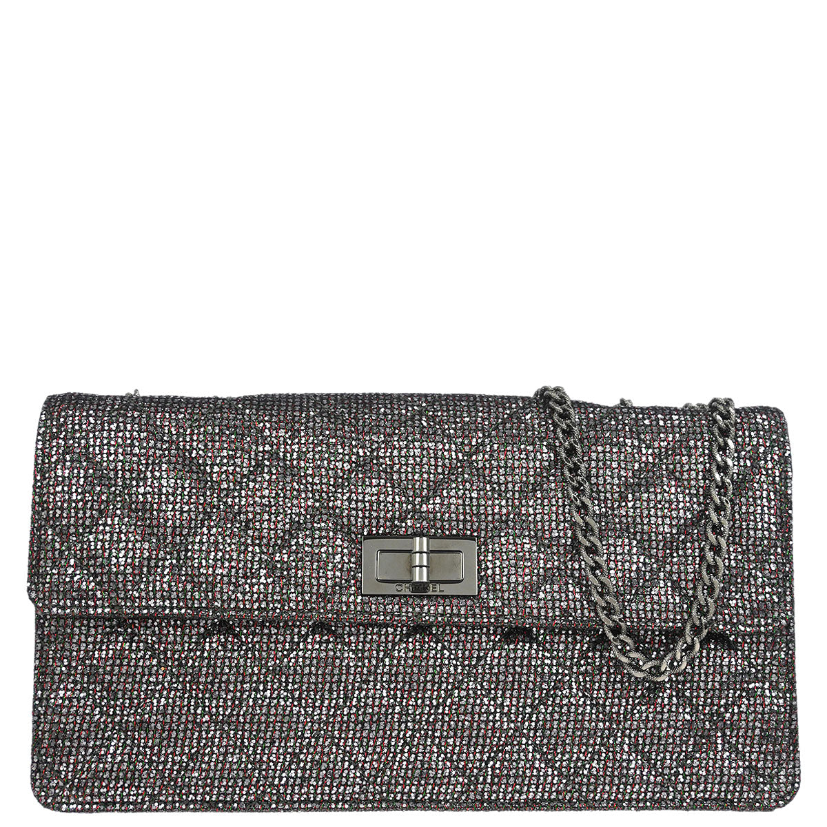 Chanel 2010-2011 Silver Mademoiselle Lock Glitter Canvas Shoulder Bag