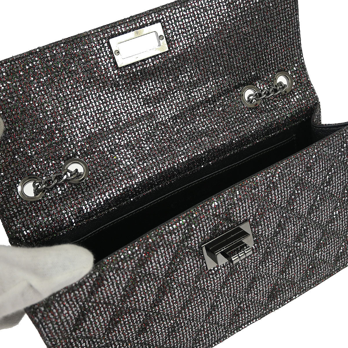 Chanel 2010-2011 Silver Mademoiselle Lock Glitter Canvas Shoulder Bag