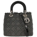 Christian Dior Gray Cotton Medium Lady Dior Cannage 2way Shoulder Handbag