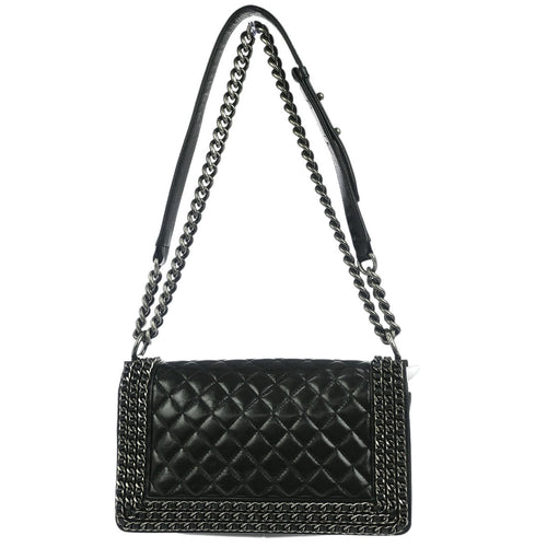 Boy Chanel 2014-2015 Black Lambskin Medium Shoulder Bag