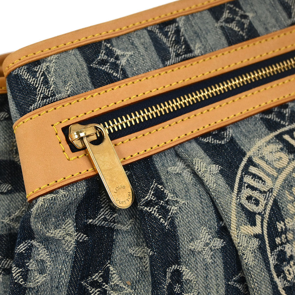 Louis Vuitton 2006 Blue Denim Porte Epol Raye MM Shoulder Bag M95334