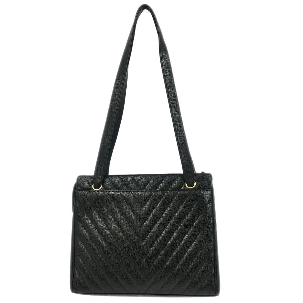 Chanel Black Calfskin Chevron Shoulder Bag