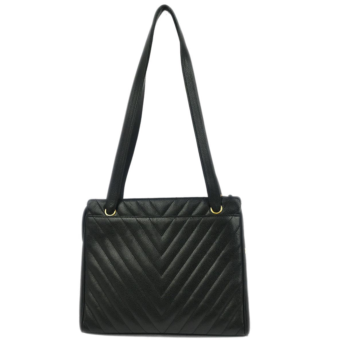 Chanel Black Calfskin Chevron Shoulder Bag