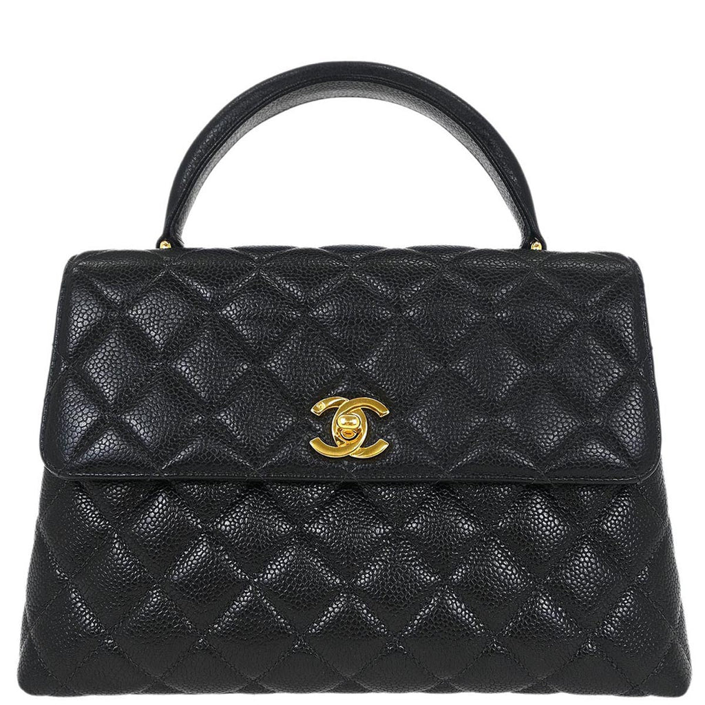 Chanel 1996-1997 Black Caviar Kelly Top Handle Handbag