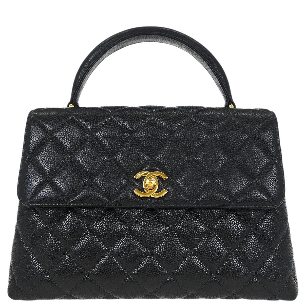 Chanel 1996-1997 Black Caviar Kelly Top Handle Handbag