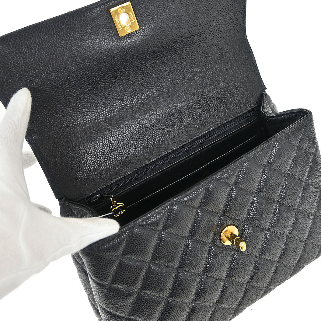 Chanel 1996-1997 Black Caviar Kelly Top Handle Handbag