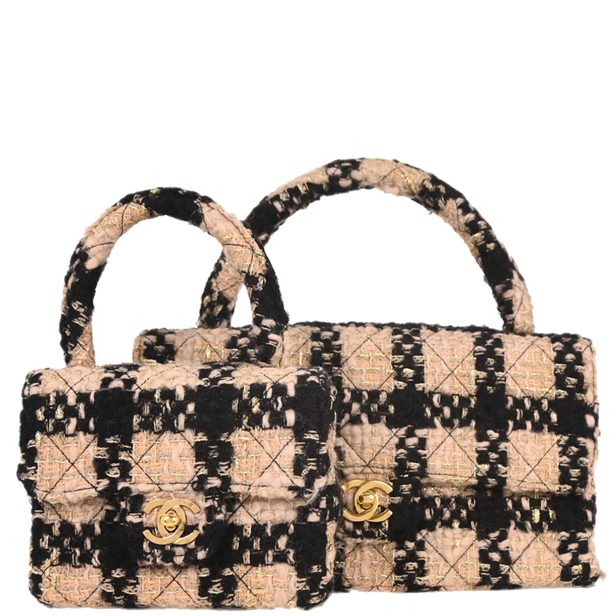 Chanel * Beige Tweed Classic Single Flap 2 in 1 Handbag Set