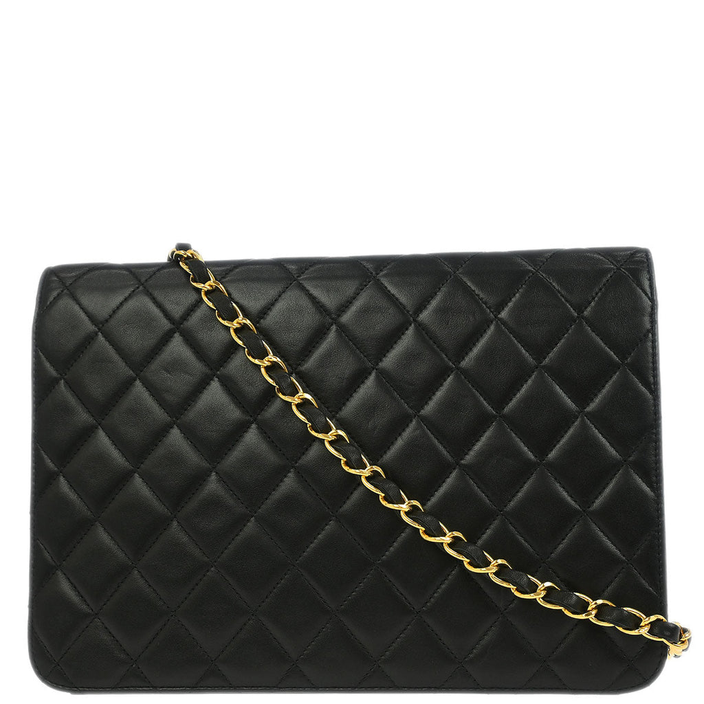 Chanel 2002-2003 Black Lambskin Turnlock Medium Half Flap Shoulder Bag