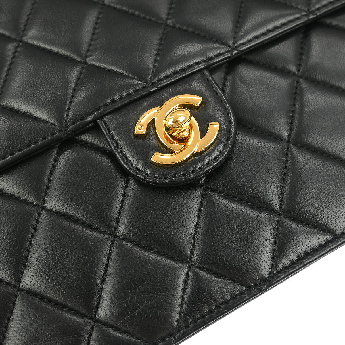 Chanel 2002-2003 Black Lambskin Turnlock Medium Half Flap Shoulder Bag
