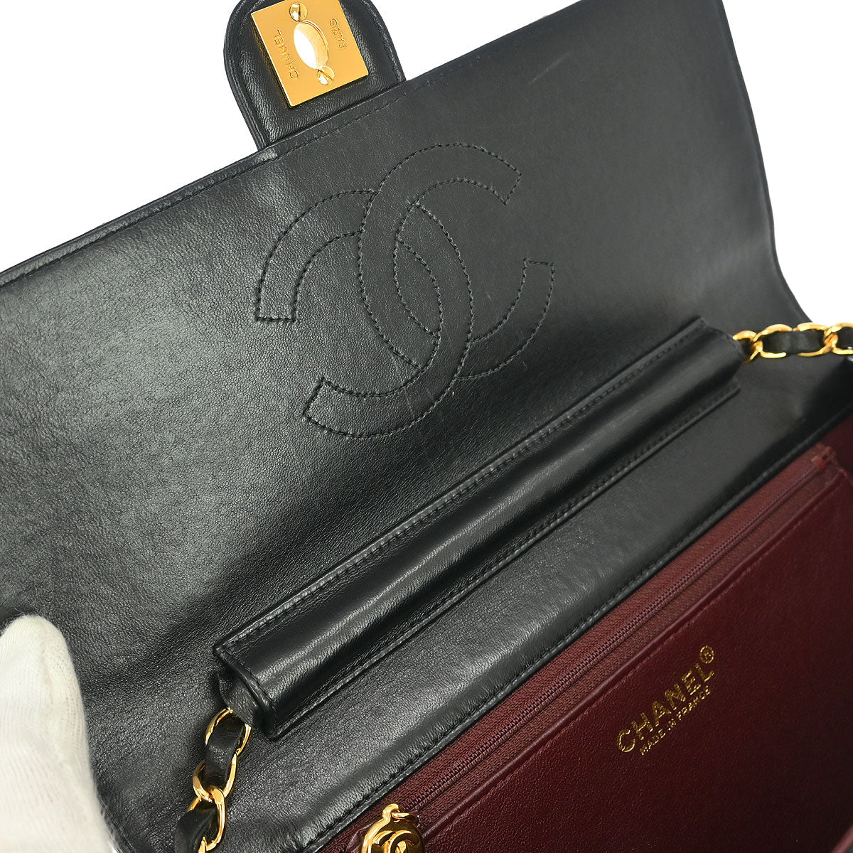 Chanel 2002-2003 Black Lambskin Turnlock Medium Half Flap Shoulder Bag