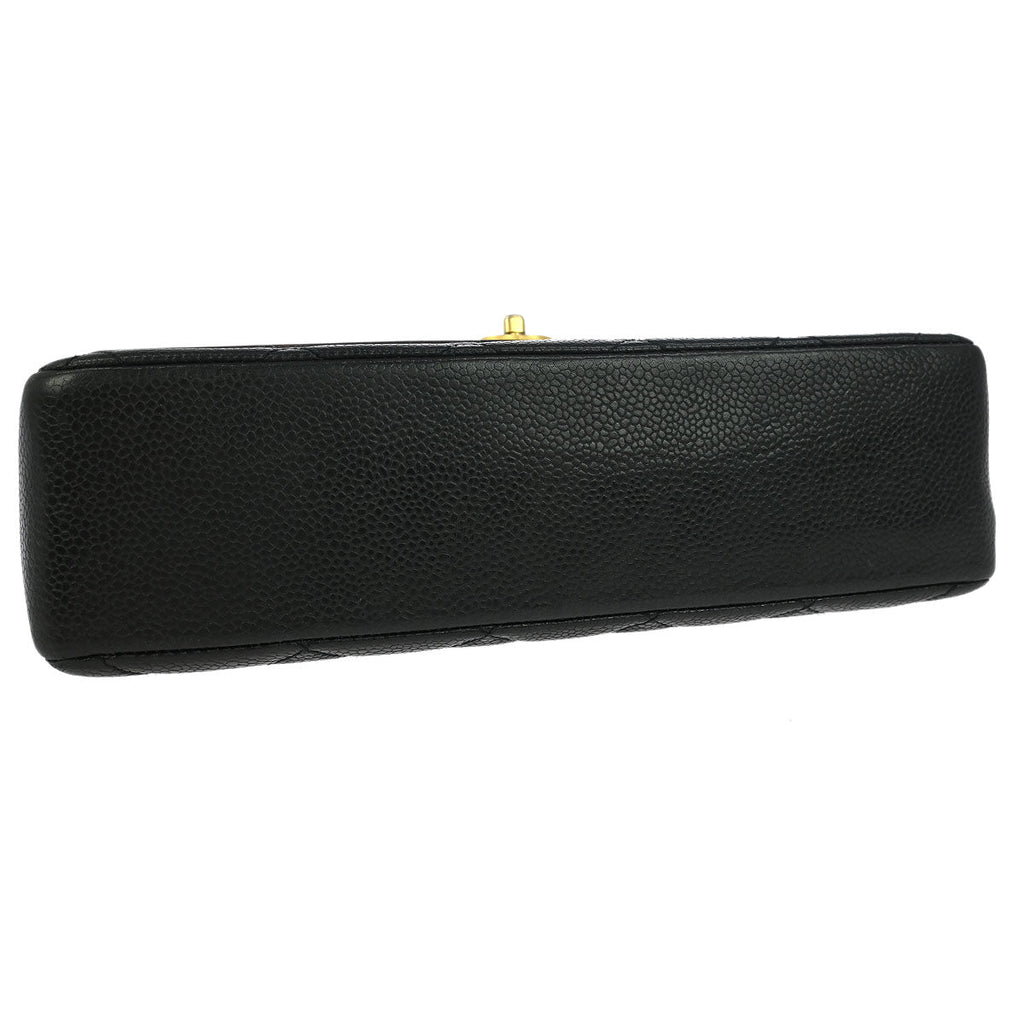 Chanel Black Caviar Wood Straight Flap Shoulder Bag