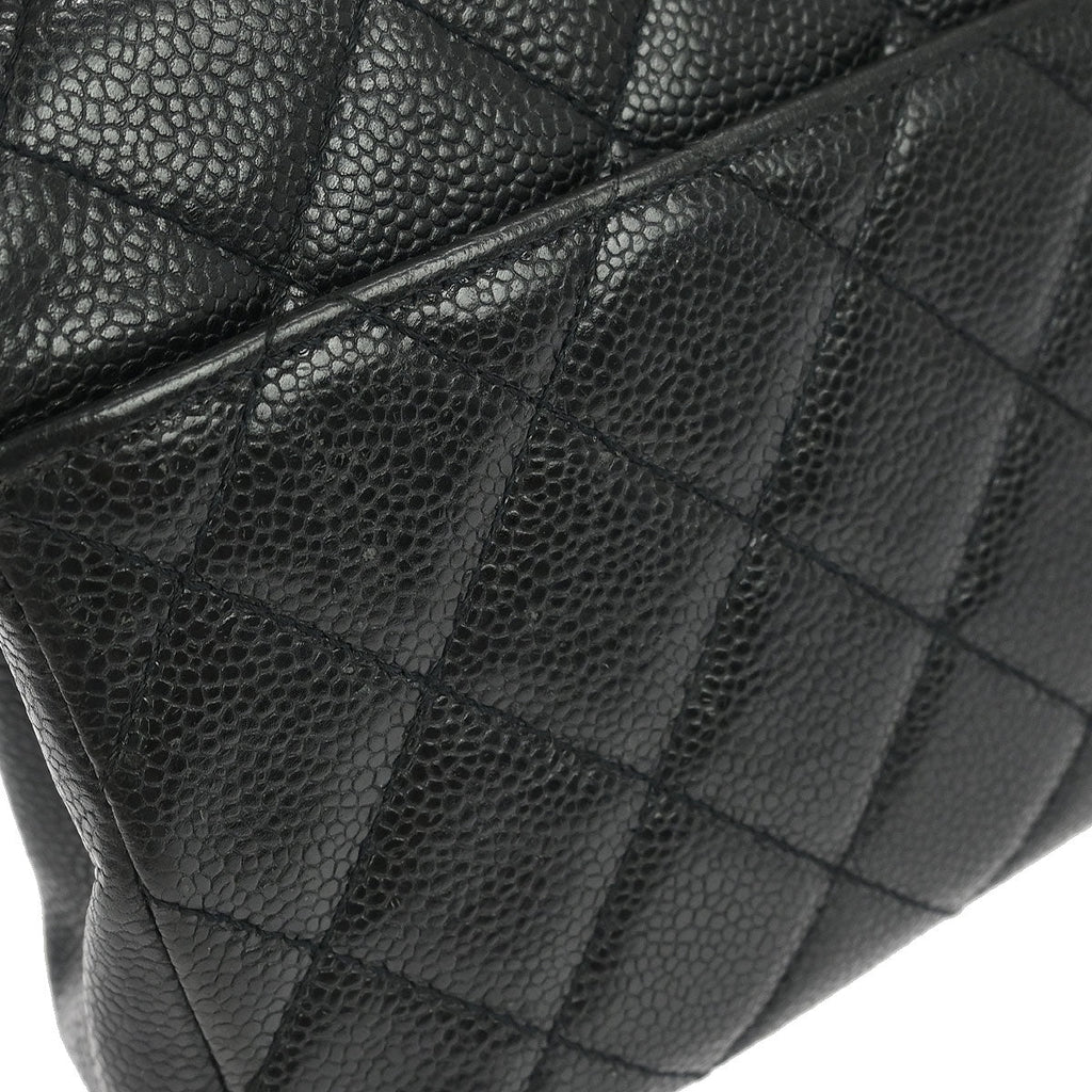 Chanel Black Caviar Wood Straight Flap Shoulder Bag