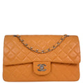Chanel 1997-1999 Orange Lambskin Medium Classic Double Flap Shoulder Bag