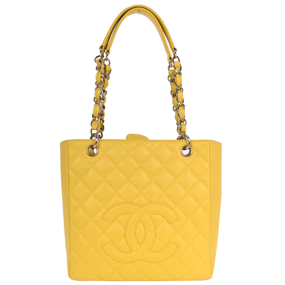 Chanel 2009-2010 Yellow Caviar Petite Shopping Tote PST Chain Handbag