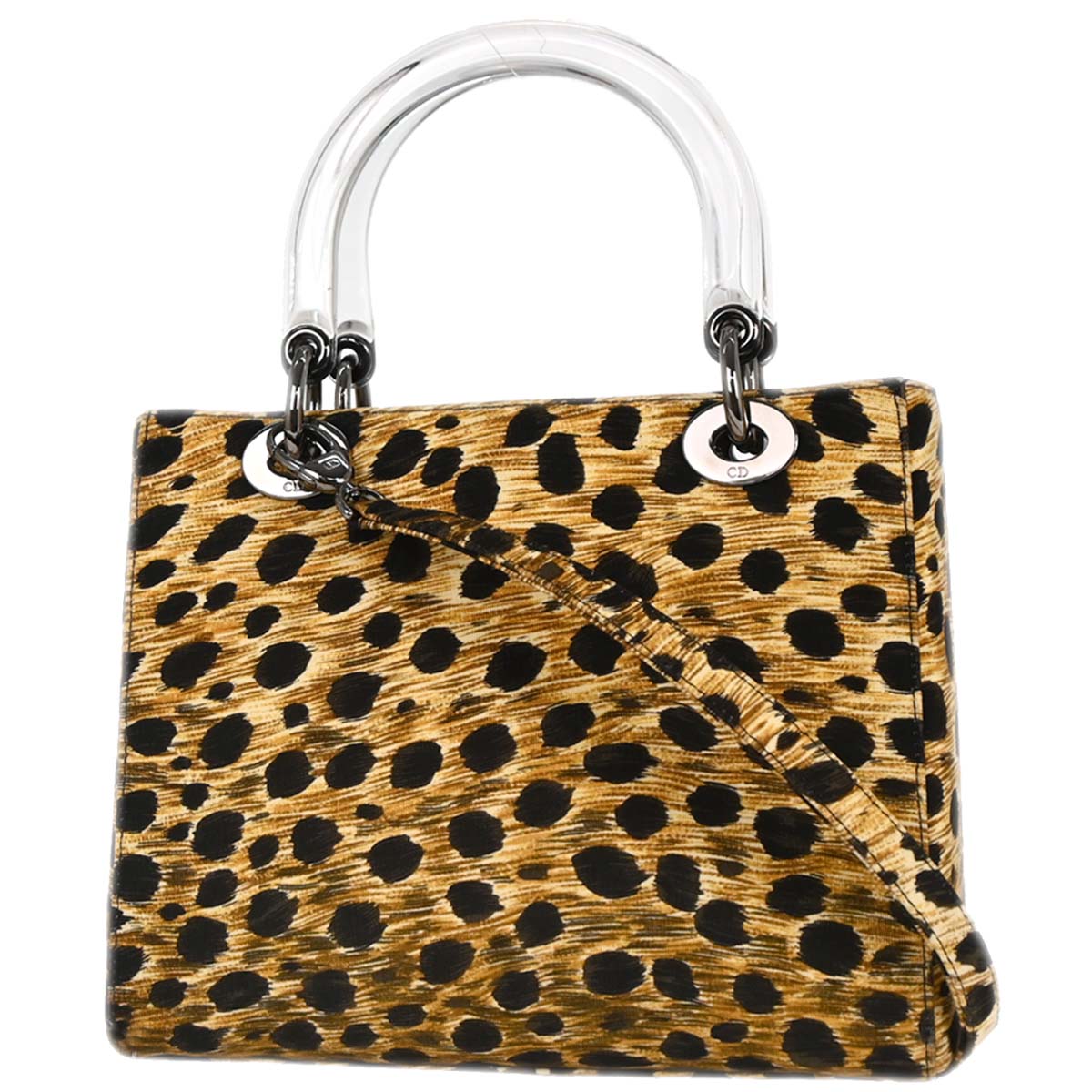 Christian Dior Yellow Canvas Cheetah Lady Dior 2way Shoulder Handbag