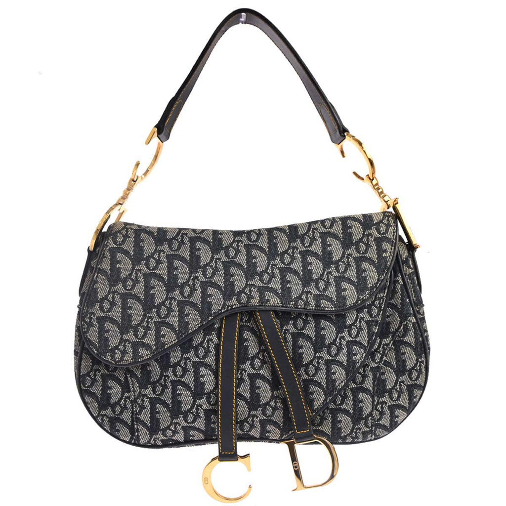 Christian Dior Navy Trotter Double Saddle Handbag