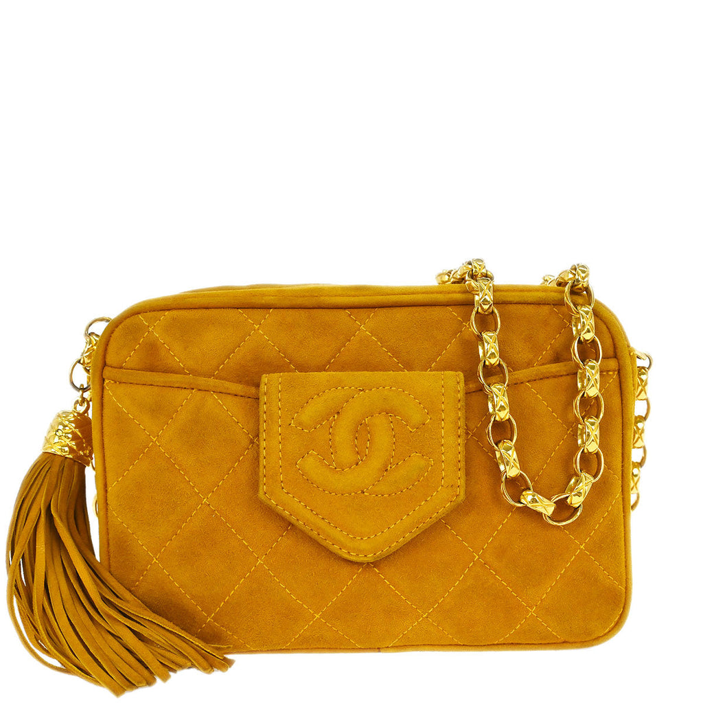 Chanel 1989-1991 Yellow Suede Camera Bag Mini