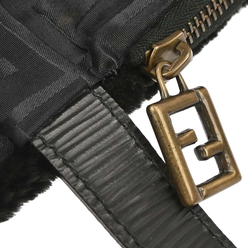 Fendi * Black Fur Nylon Zucca Tote Handbag
