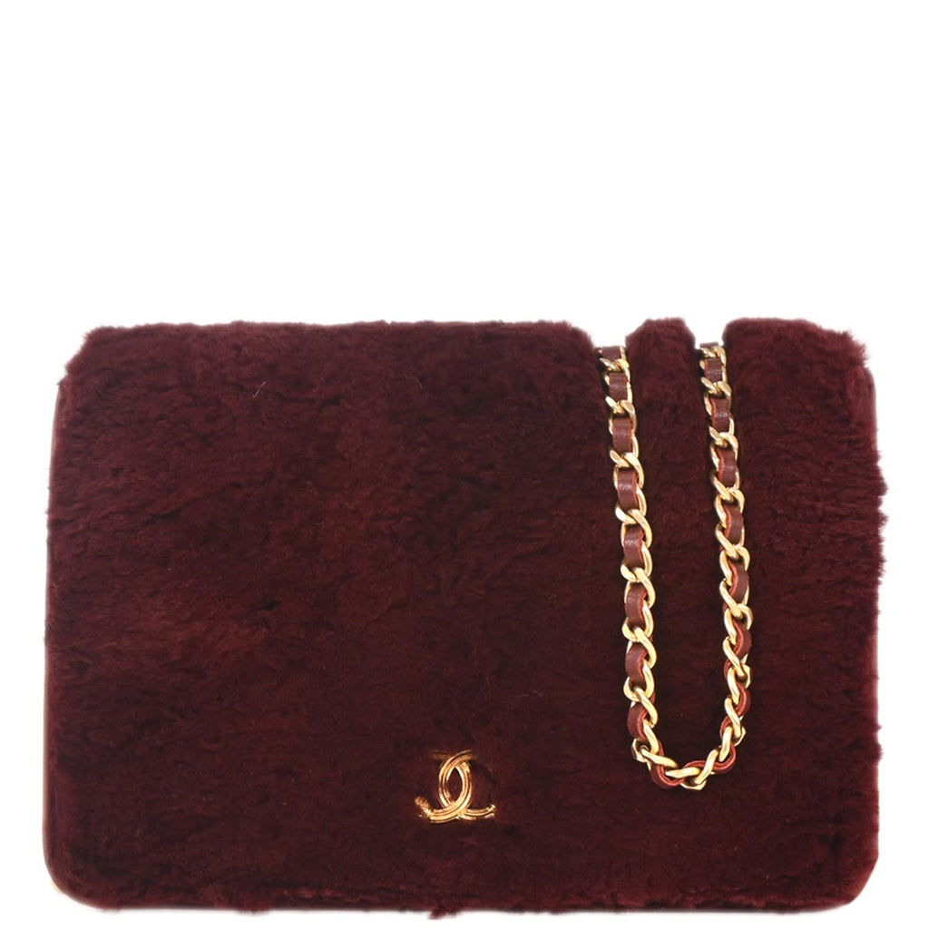 Chanel 2016-2017 Bordeaux Lapin Fur WOC Wallet On Chain Shoulder Bag