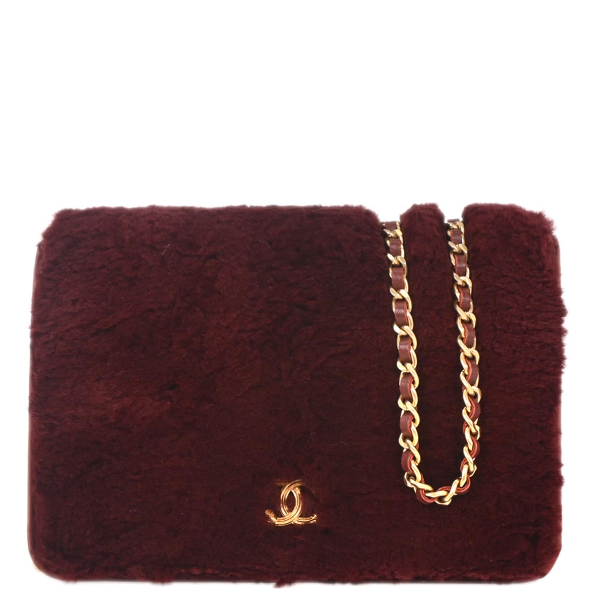 Chanel 2016-2017 Bordeaux Lapin Fur WOC Wallet On Chain Shoulder Bag