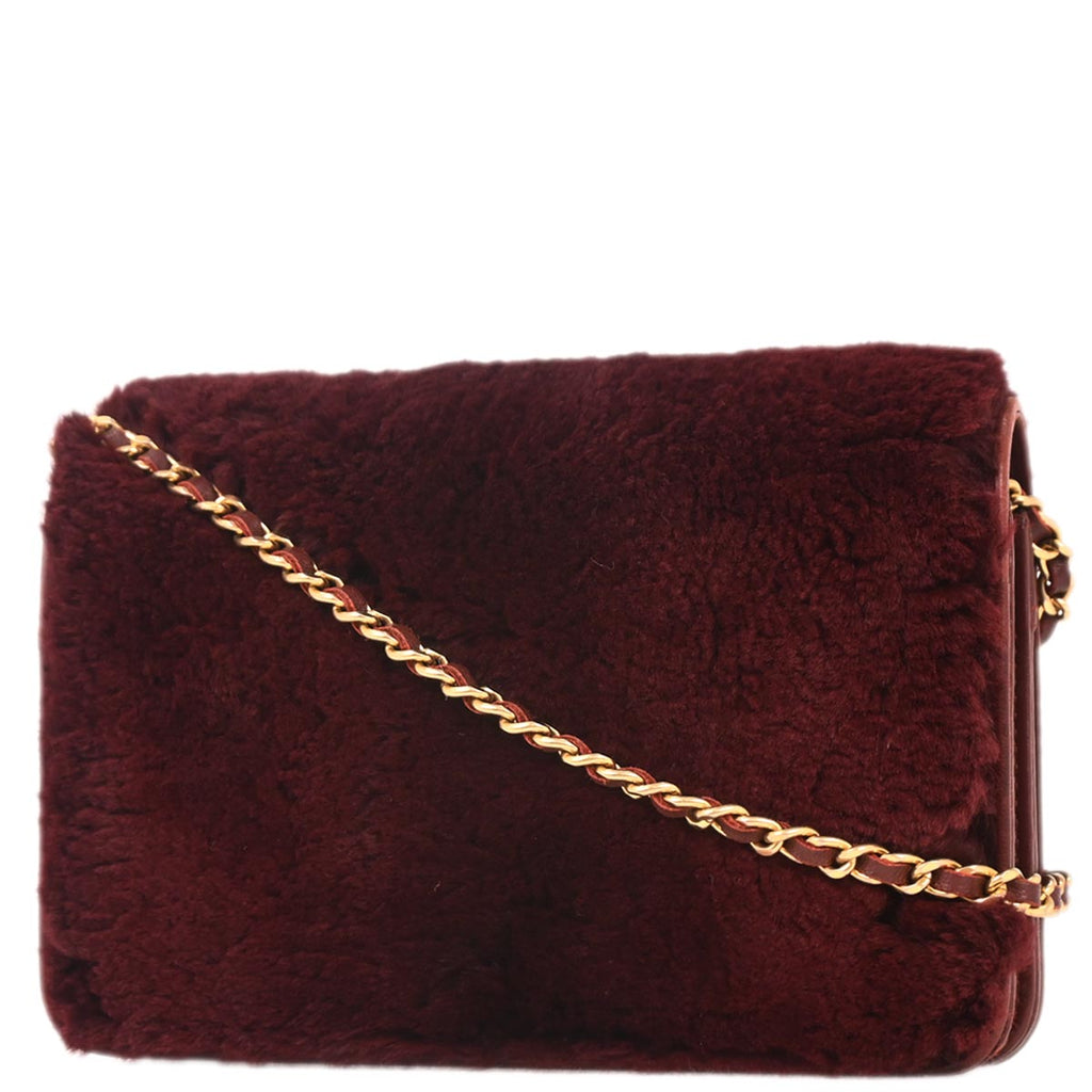 Chanel 2016-2017 Bordeaux Lapin Fur WOC Wallet On Chain Shoulder Bag