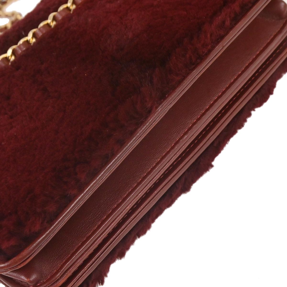 Chanel 2016-2017 Bordeaux Lapin Fur WOC Wallet On Chain Shoulder Bag