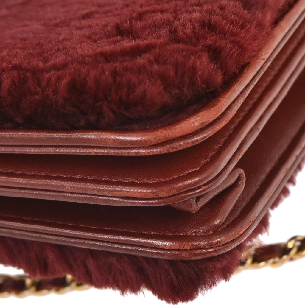 Chanel 2016-2017 Bordeaux Lapin Fur WOC Wallet On Chain Shoulder Bag