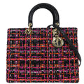 Christian Dior * Black Tweed Large Lady Dior Cannage Handbag