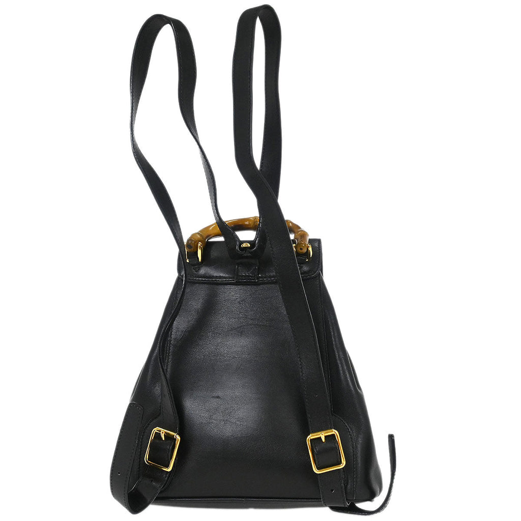 Gucci Black Leather Bamboo Backpack