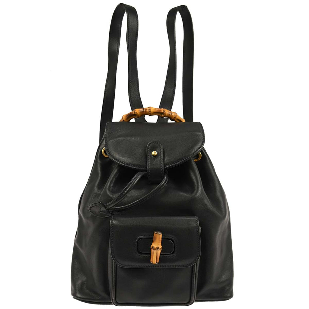 Gucci Navy Leather Bamboo Backpack