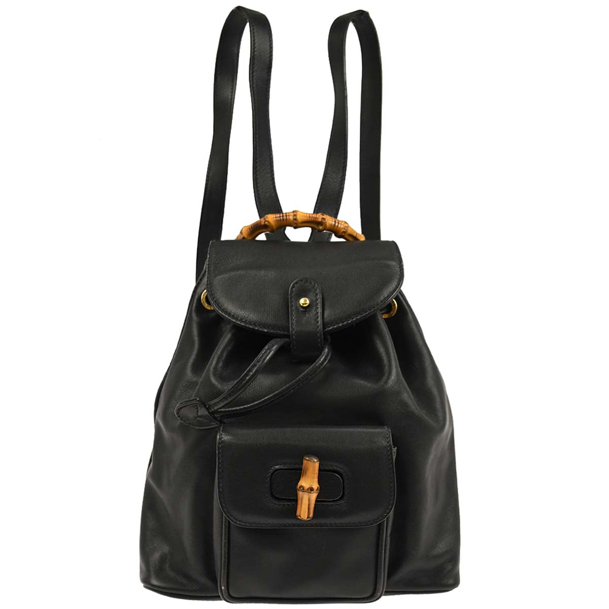 Gucci Navy Leather Bamboo Backpack