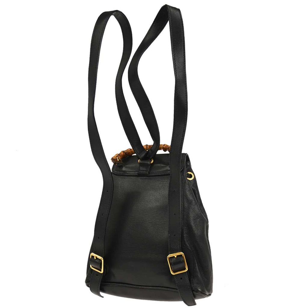 Gucci Navy Leather Bamboo Backpack