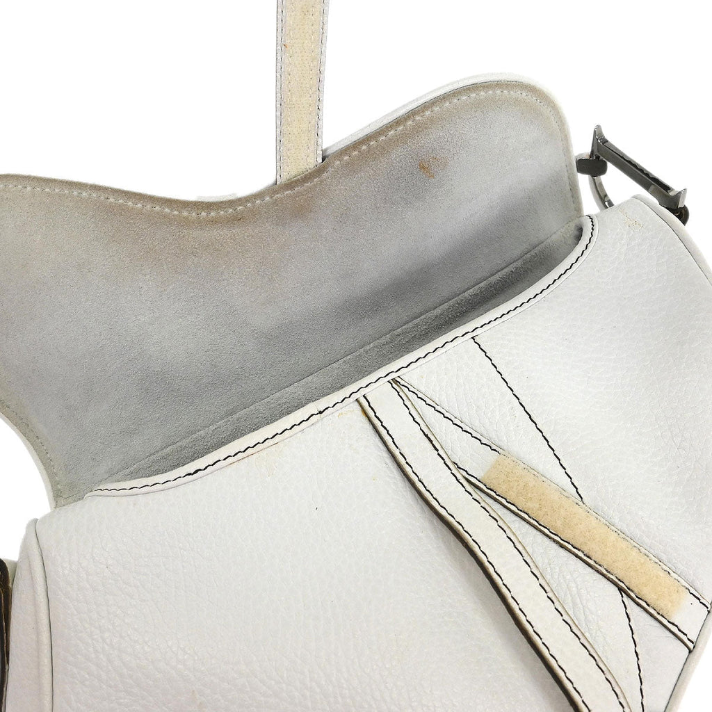 Christian Dior White Leather Saddle Handbag