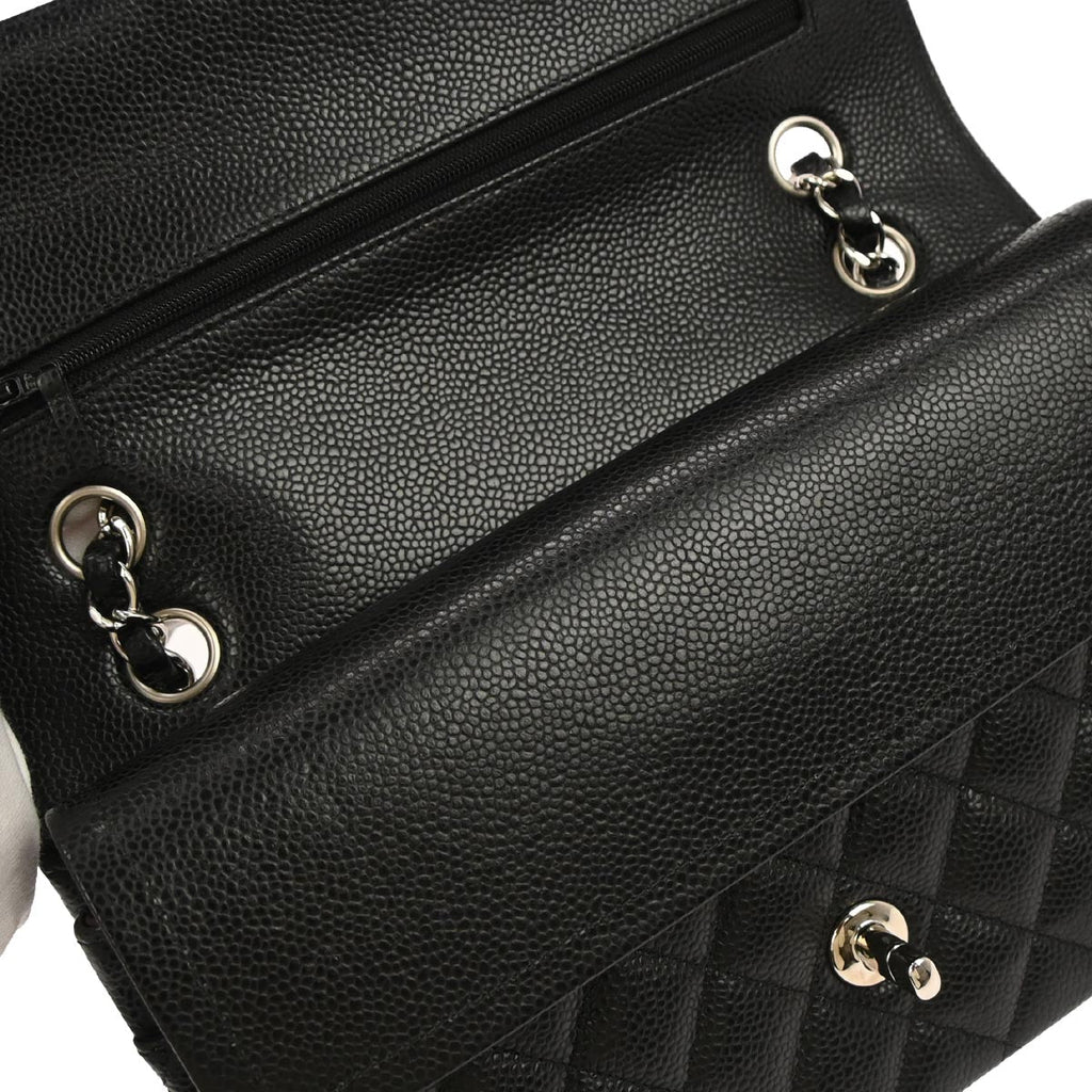 Chanel Black Caviar Skin Medium Classic Double Flap Shoulder Bag